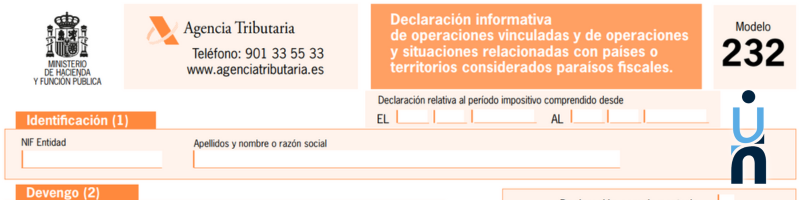 Modelo 232. Información de operaciones con personas o entidades vinculadas efectuadas durante el ejercicio 2022.